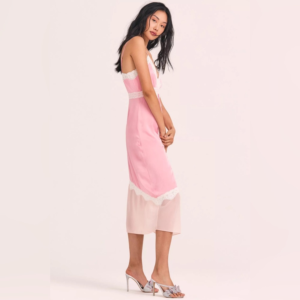 NWT LoveShackFancy Josette Midi dress in pastel pink colorblock - Picture 8 of 15